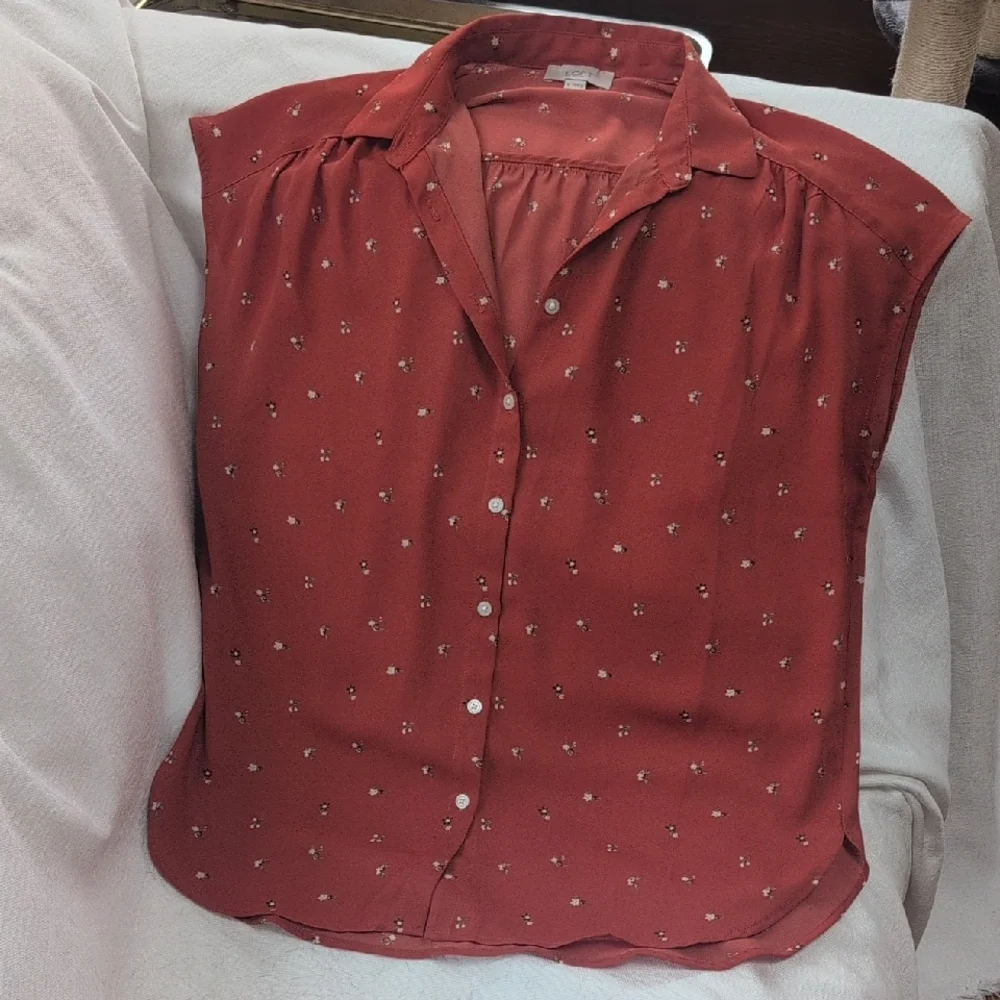 Loft Sleeveless Orange Button Down Blouse - Picture 1 of 4
